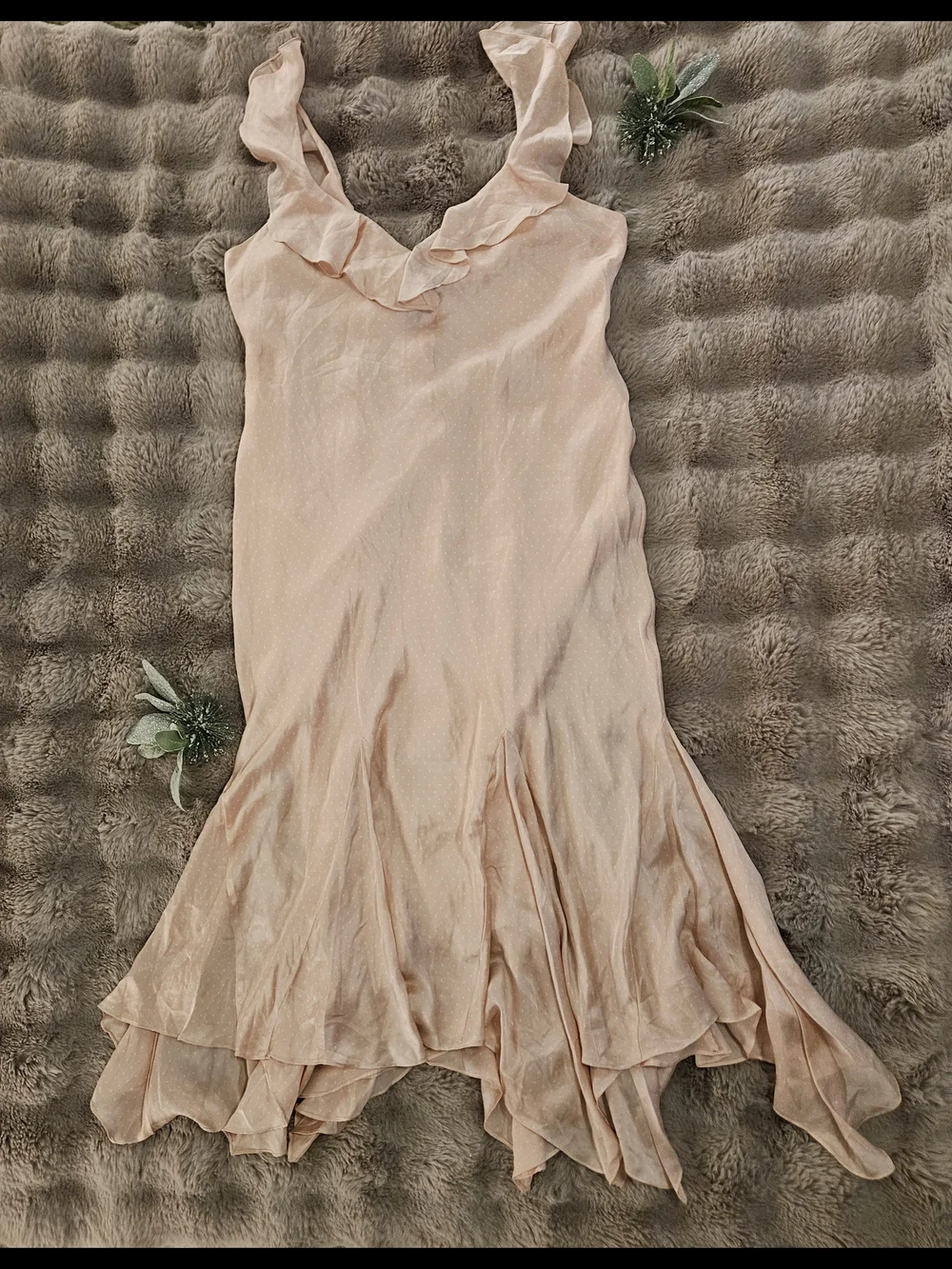 Lauren Ralph Lauren 100% Silk Pink Polka Dot Ruffle Midi Dress Women's 14 - Picture 2 of 8
